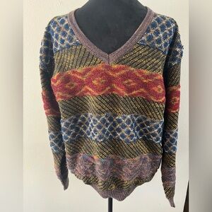 Gianni Sgarbi 3D knit V-neck sweater‎ textured pullover Italian made men medium